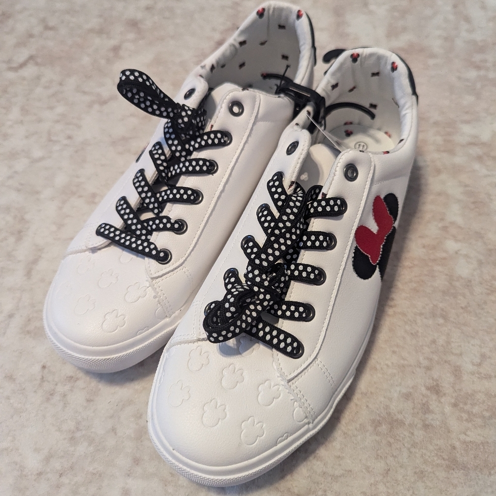 Kids White and Black Sneakers with Red Accent